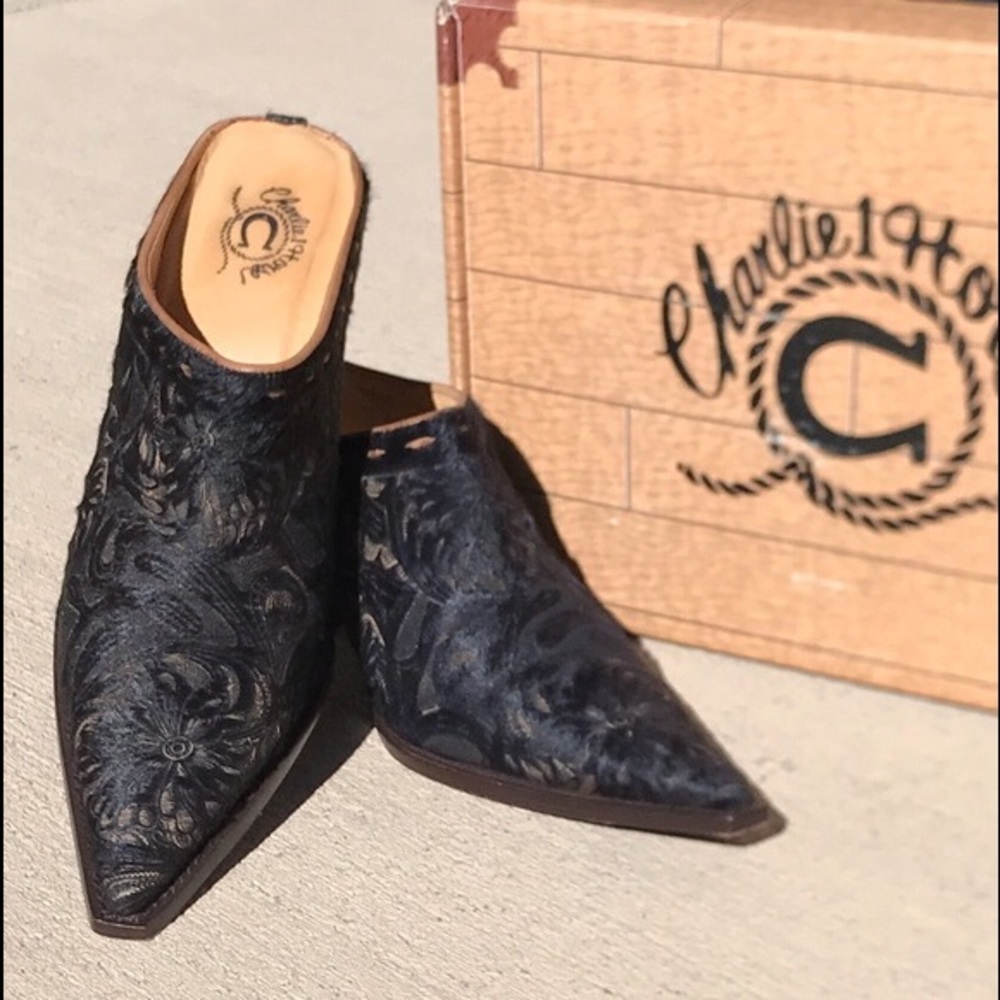 Charlie 1 Horse Lucchese tooled leather mules